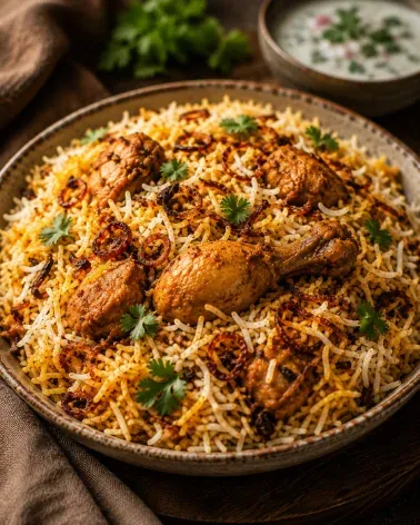 A plate of chicken biryani