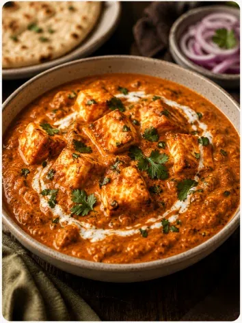 A bowl of paneer curry